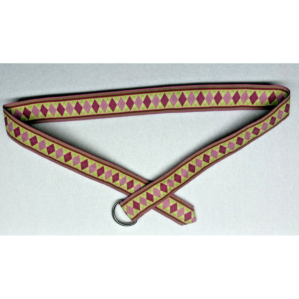 Lilly Pulitzer D Ring Belt Womens M Pink Green Argyle Preppy Canvas 42.5”